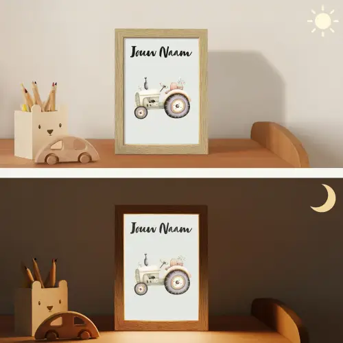 Vintage - Tractor - Pastel - Blauw Light Box met kabel (Kinderlampje) klein -sfeer3_kind