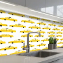 Taxi - Iconisch - Geel keuken achterwand 2 middel 871 -3d_schuin
