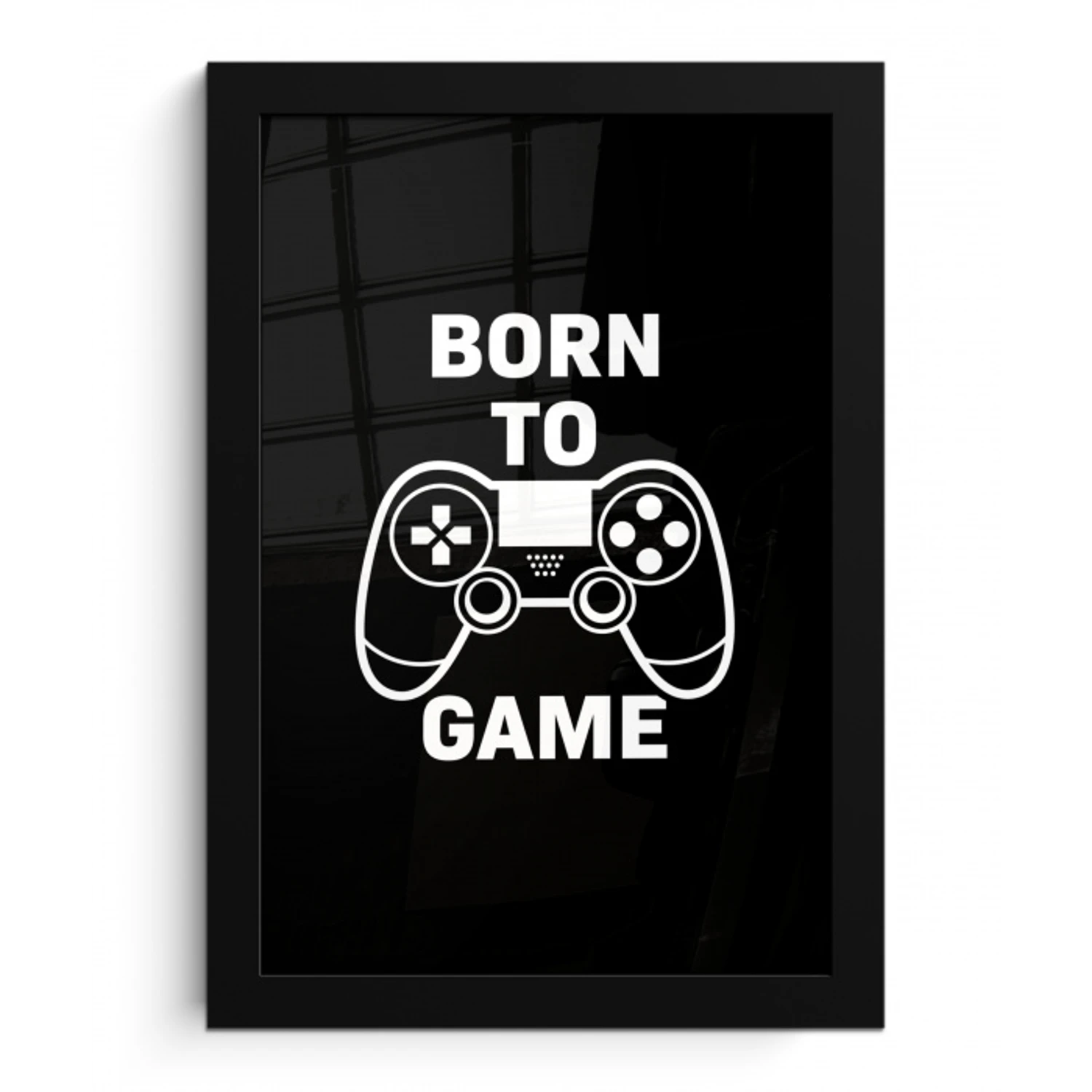 Gamen - Quotes - Controller - Born to game - Zwart - Wit fotolijst zwart zonder passe partout klein -3d