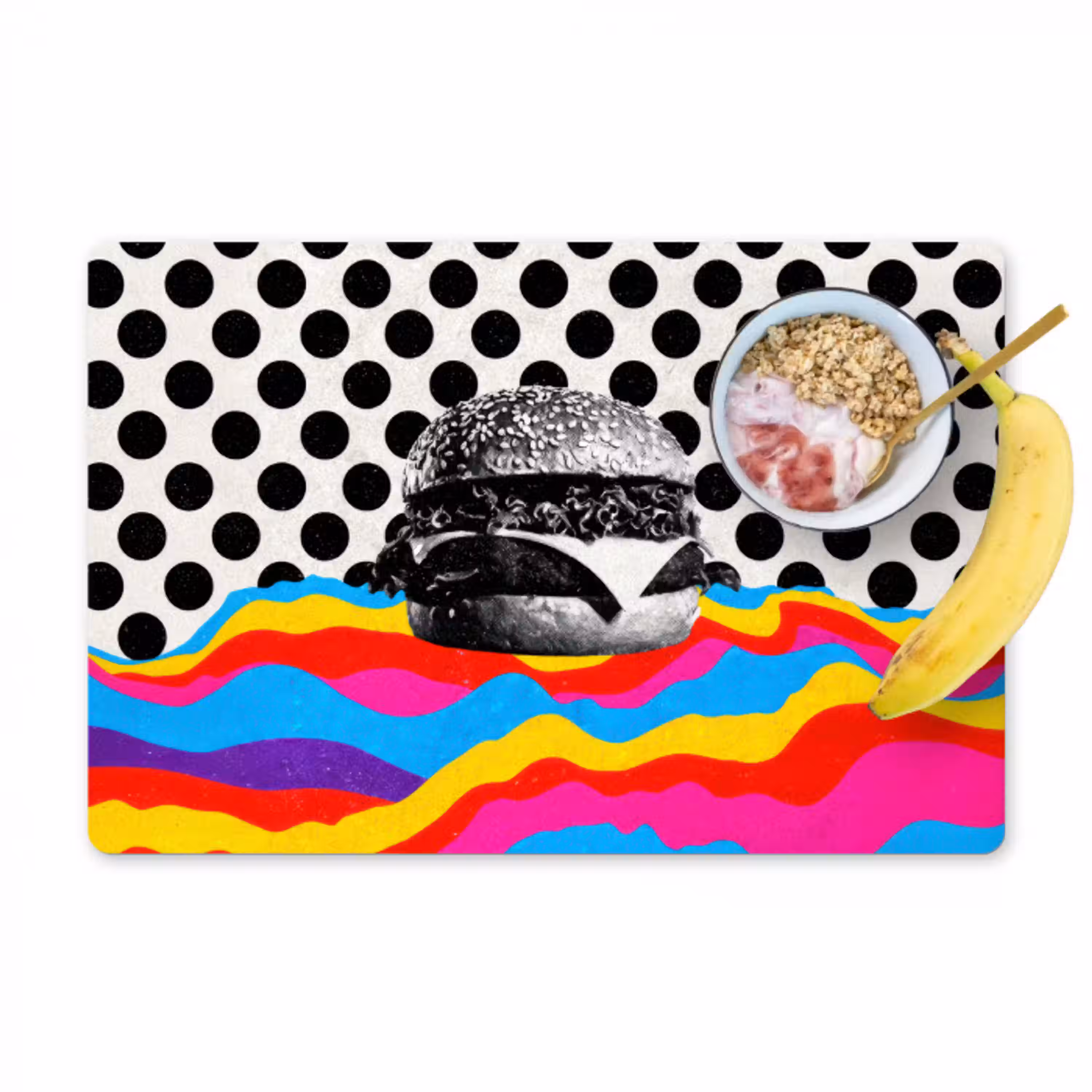 Hamburger - Stippen - Golven - Kleuren Placemat vinyl groot -zzzproduct_Kitchenyeah-website