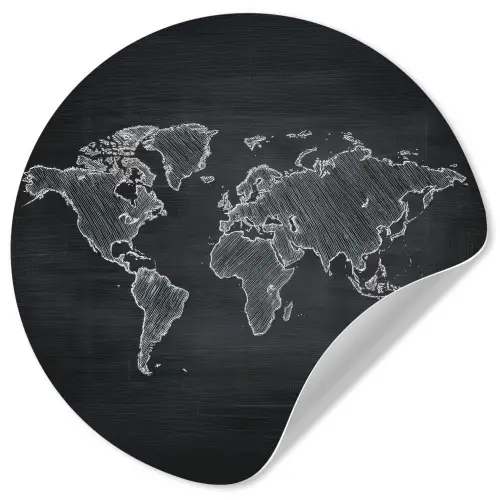 Wereldkaart - Krijt - Zwart - minimalistisch Wandcirkel behangsticker klein -3d