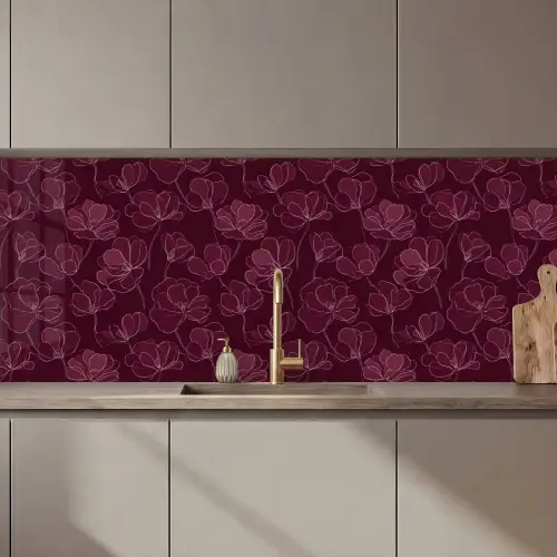 Bloemen - Patroon - Bordeauxrood keuken achterwand 2 middel 871 zz_3dshopping