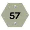 Olijfgroen met stippen - Traditioneel Naambord Hexagon klein -3d