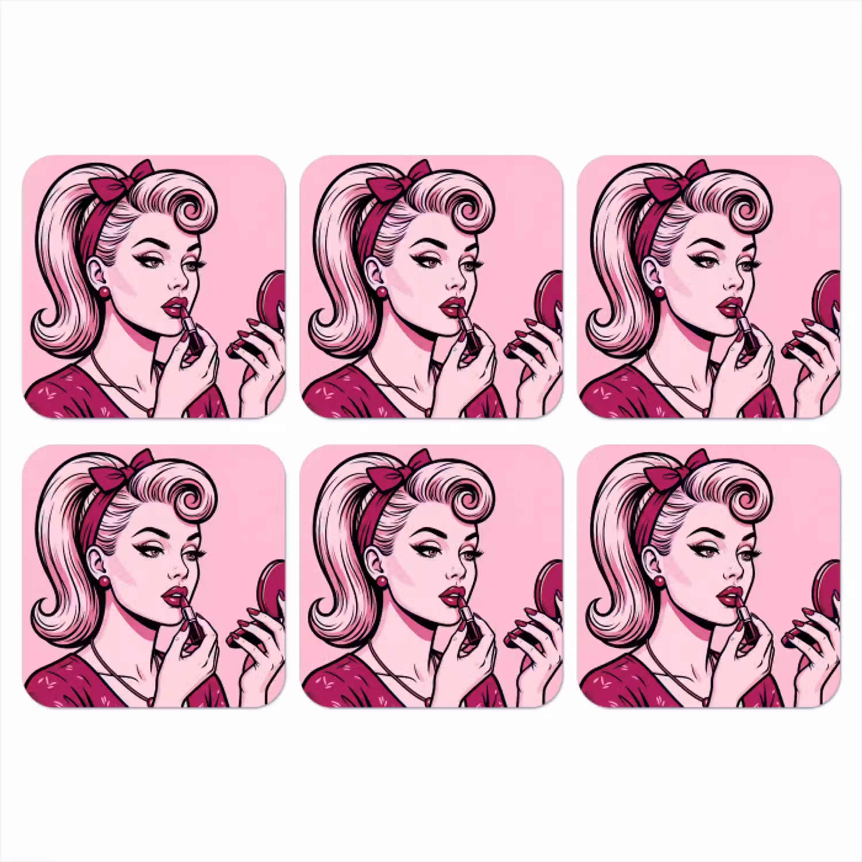 Vintage - Vrouw - Roze onderzetter kurk middel -3d