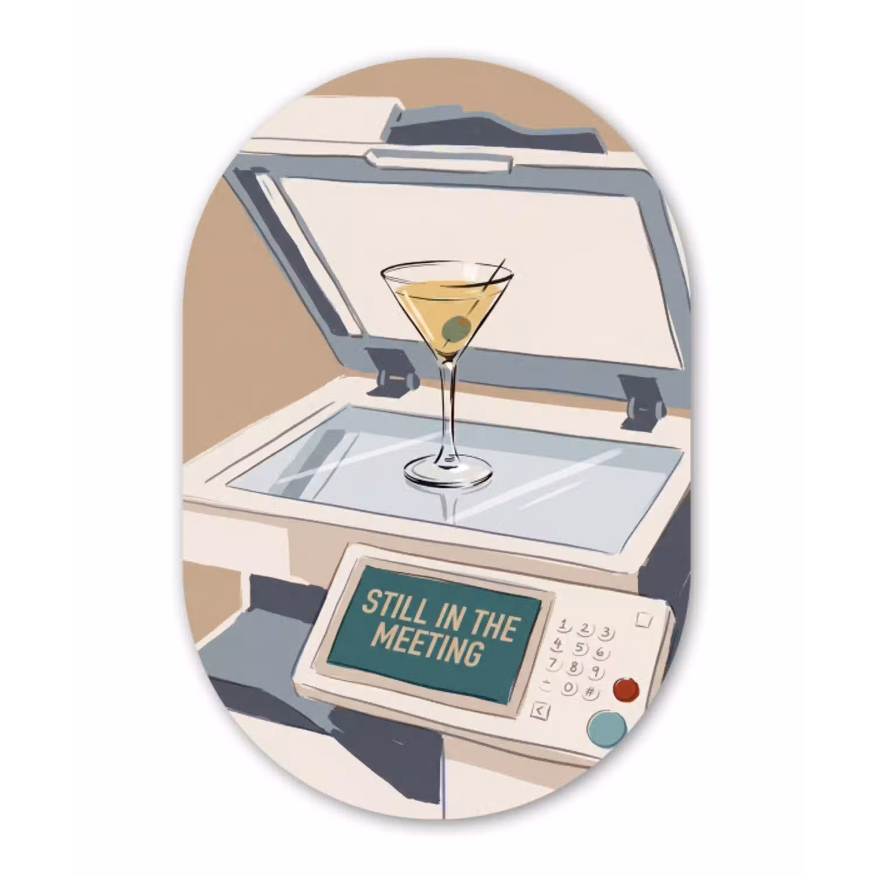 Kantoor - Drank - Humor - Illustratie Wandcirkel Ovaal Aluminium middel -3d