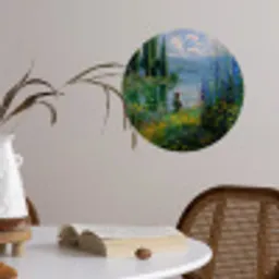 Bloemen - Meer - Bergen - Groen Wandcirkel behangsticker klein -sfeer3