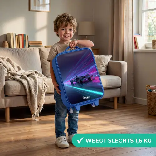 Neon - Raceauto - Lichtstrepen - Paars Kinderkoffer - Blauw klein -sfeer2_NL