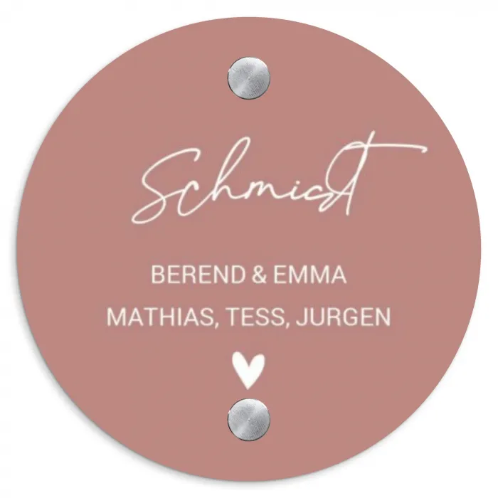 Effen oudroze - Sierlijk Naambord Rond klein -3d