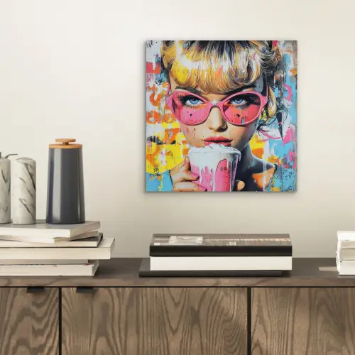Expressief - Milkshake - Vrouw - Felle kleuren aluminium wit klein -sfeer1