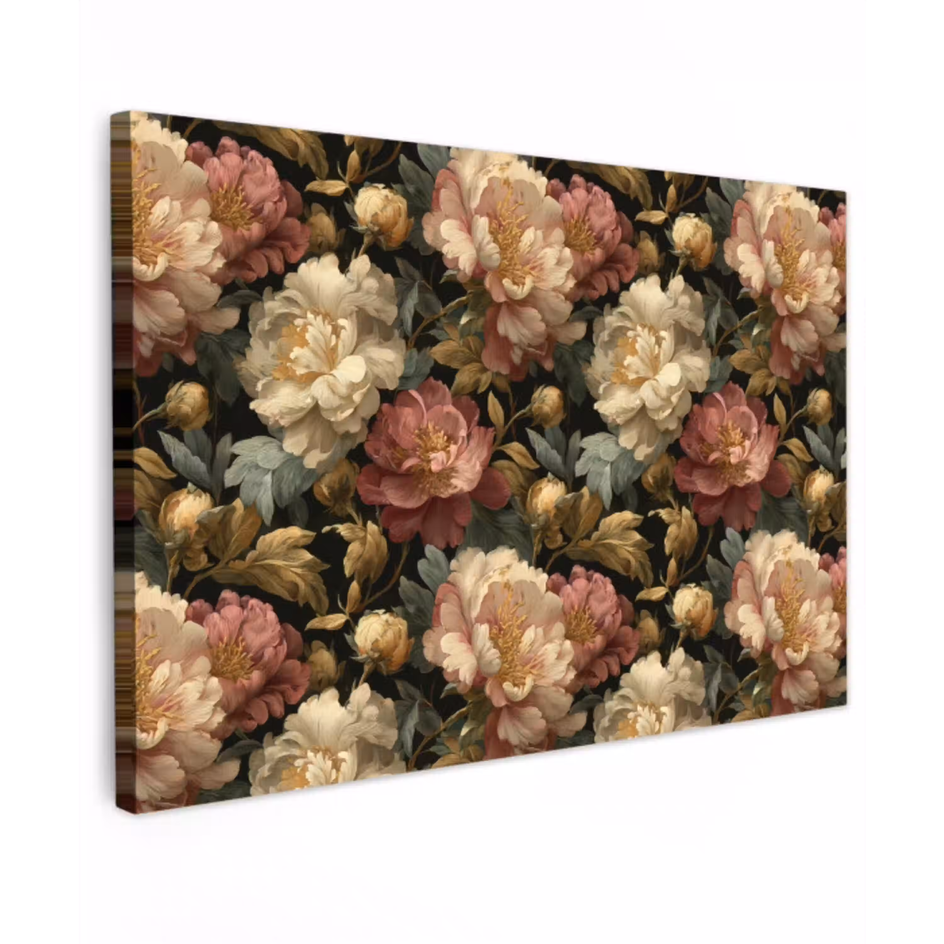 Bloemen - Barok - Patroon - Roze - Crème Tuinposter op houten frame 2 cm dik klein 845 -3d