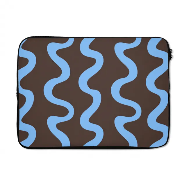 Laptophoes Kronkelende lijnen - Blauw - Bruin - Minimalistisch