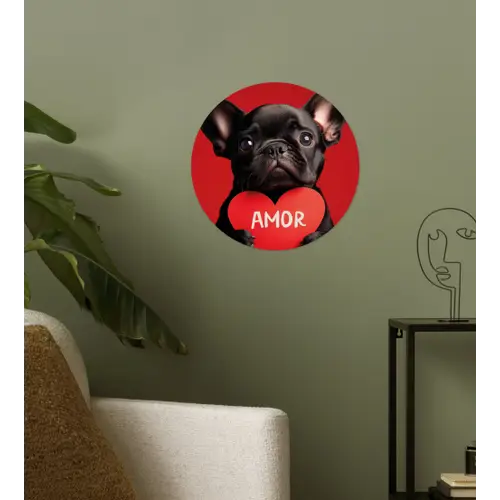 Amor - Hond  - Hartje - Rood Wandcirkel behangsticker klein -sfeer2