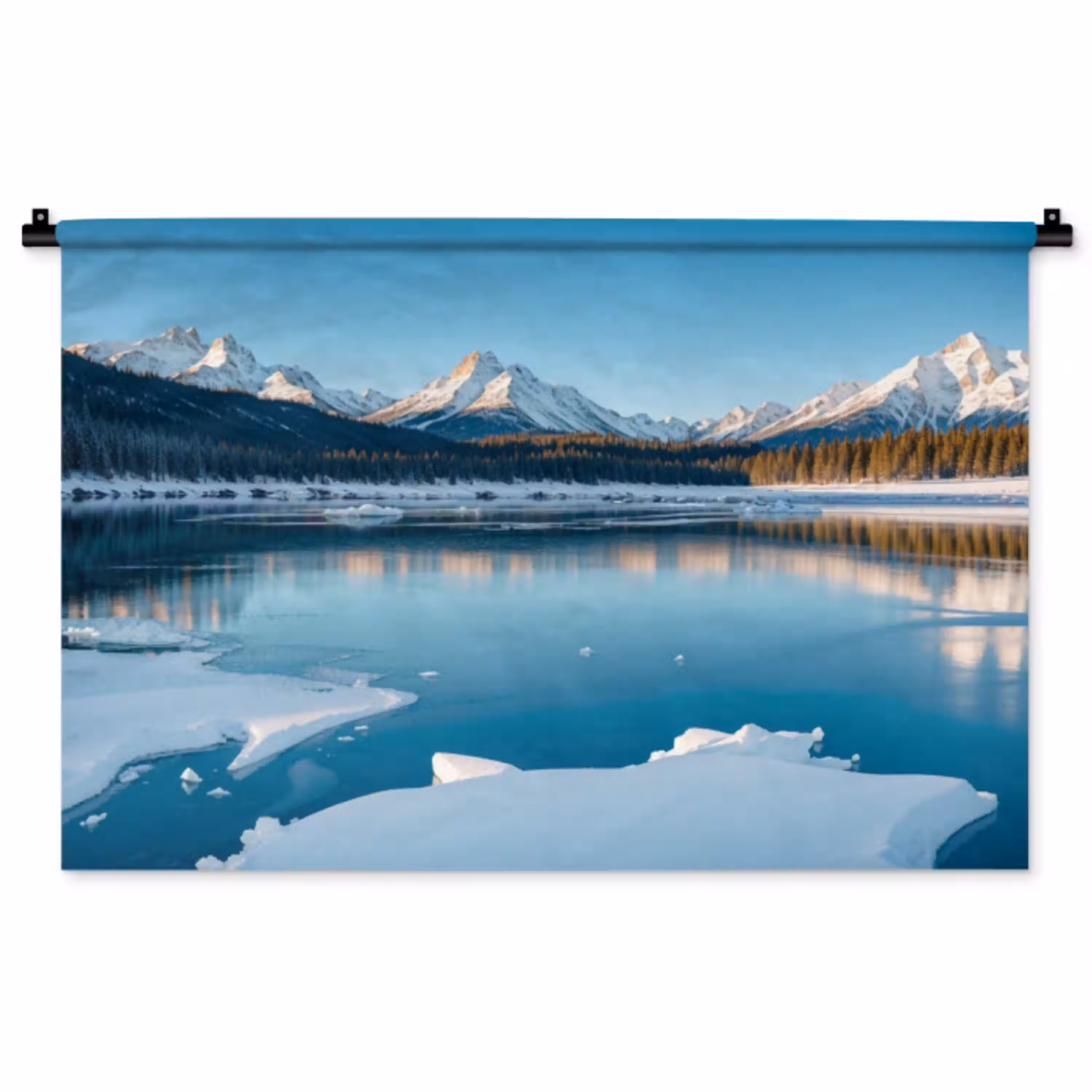Landschap - Winter - Meer - Bergen - Uitzicht - IJs Wandkleed katoen middel -zz3d