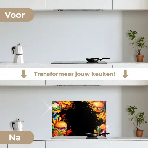 Fastfood - Graffiti - Hamburger - Eten - Modern keuken achterwand spatscherm klein -voor_na_NL