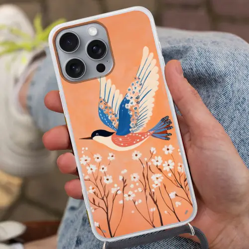 Vogel - Bloesemtakken - Warm - Kleurrijk Hoesje iPhone 16 Pro Max met koord klein -sfeer3