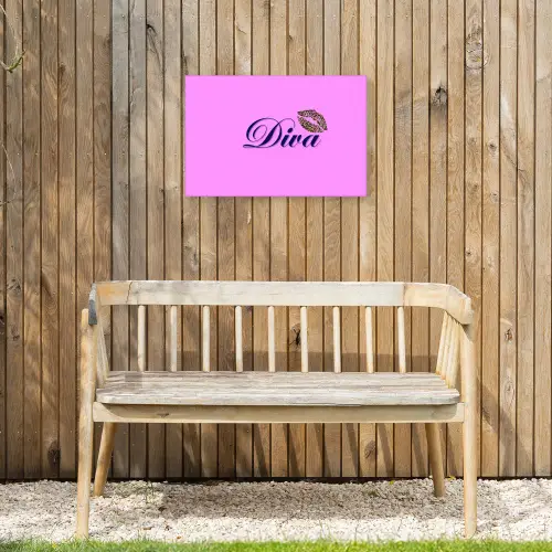 Diva - Lip - Panterprint - Roze Tuinposter op houten frame 2 cm dik klein -sfeer4