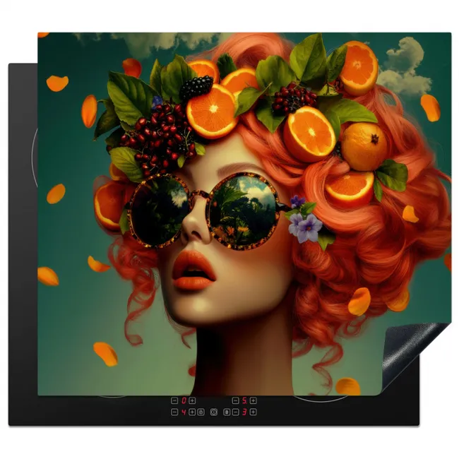 Vrouw - Sinaasappel - Bessen - Oranje Inductie beschermer vinyl 3mm middel -3d