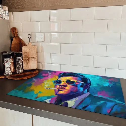 Portret - Sigaret - Kleurrijk - Bril Inductie beschermer vinyl 3mm klein -sfeer3