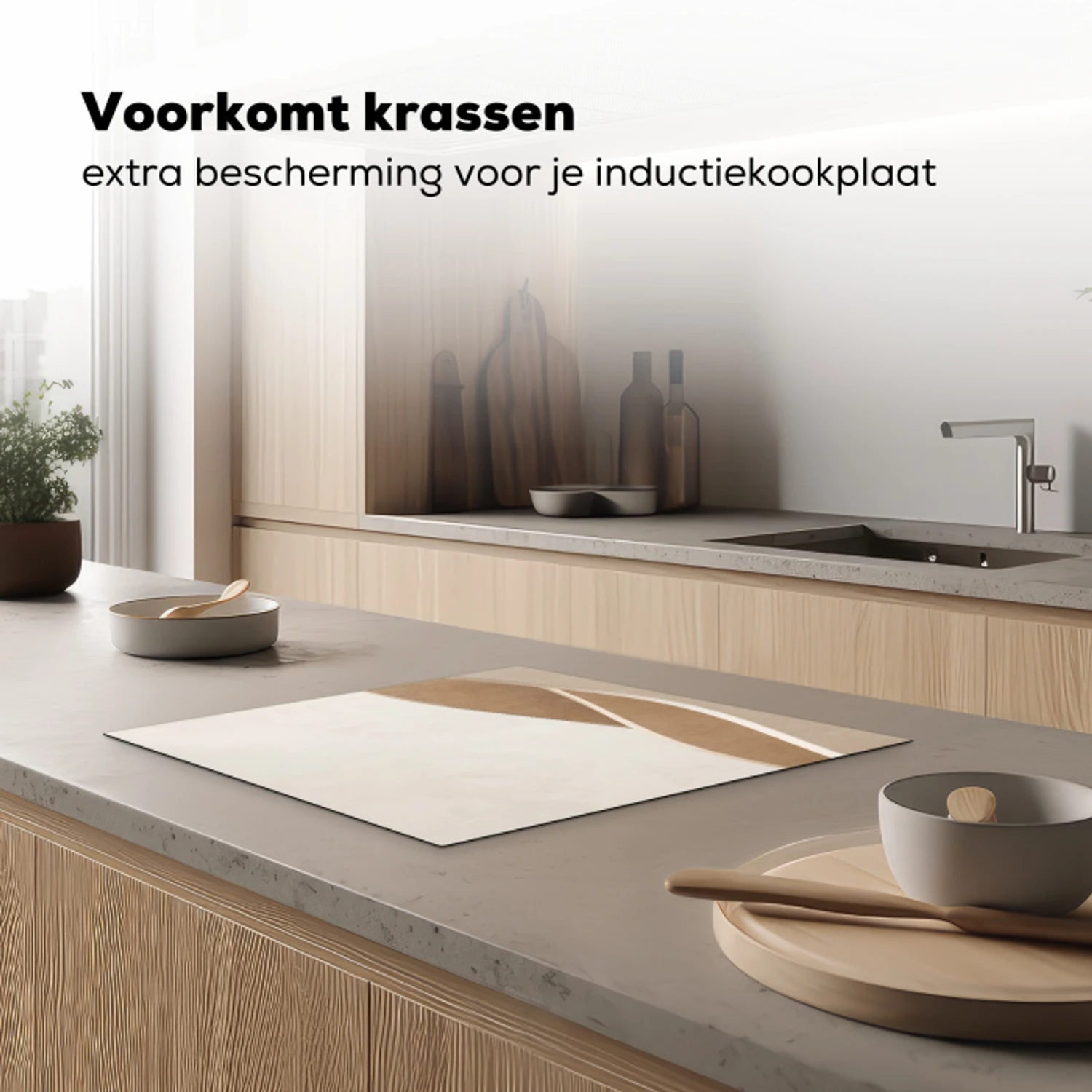 Abstract - Golven - Modern - Beige Inductie beschermer vinyl 3mm middel -sfeer1