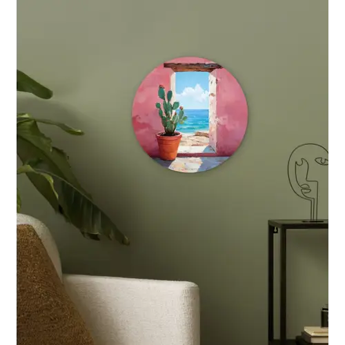 Zee - Roze - Cactus Wandcirkel plexiglas klein -sfeer3