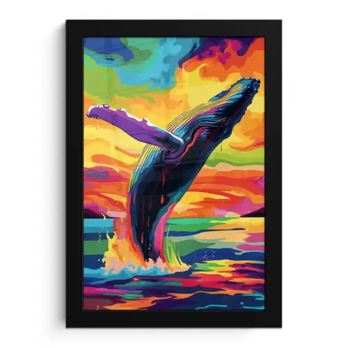 Zonsondergang - Walvis - Geschilderd - Kleurrijk fotolijst zwart zonder passe partout klein -3d