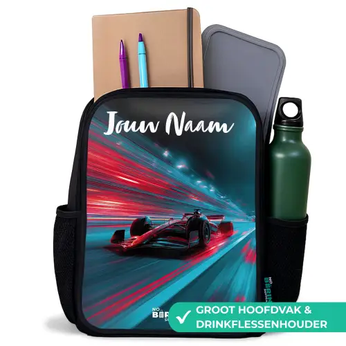 Formule 1 - Raceauto - Rood - Neonverlichting Rugzak - Zwart middel -inhoud_NL