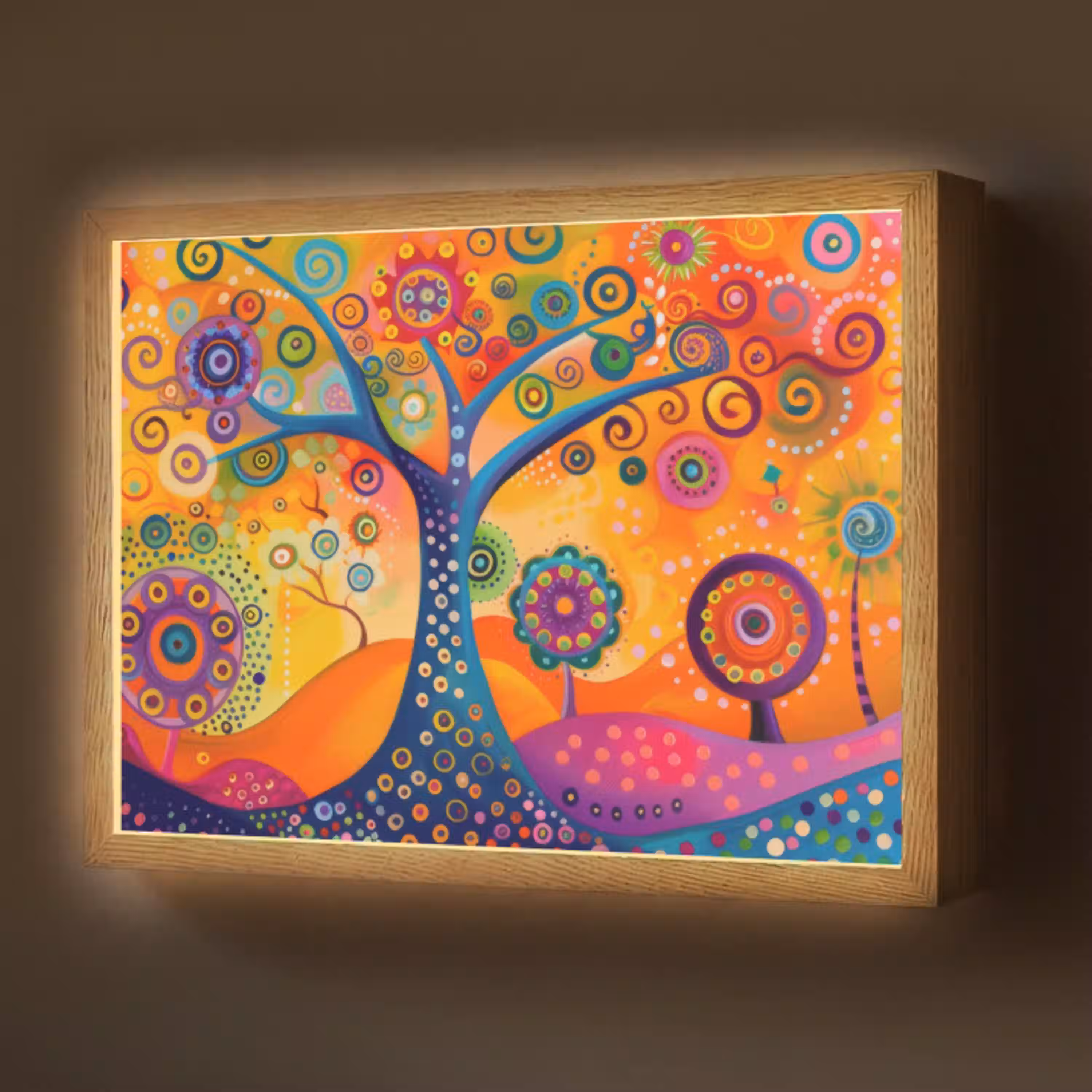 Boom - Levensboom - Abstract - Kleurrijk Light Box met batterij (Wandlamp) middel -z3d_website