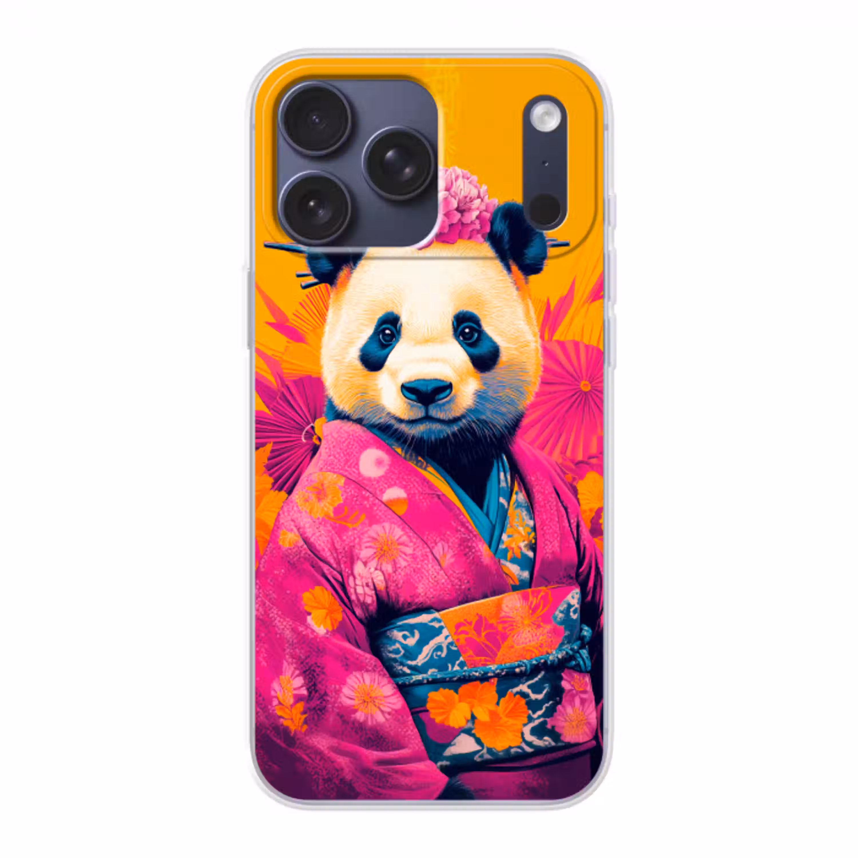Kimono - Roze - Panda - Bloemenkroon Telefoonhoesje iPhone 17 Pro Max klein -3d