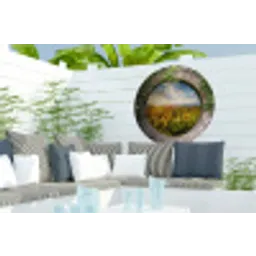 Zonnebloemen - Doorkijk - Bloemen - Zon Wandcirkel tuinposter met ringen klein -buiten2