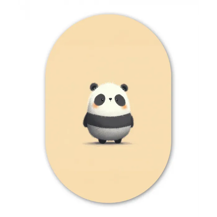 Panda - Beige - Minimalistisch Wandcirkel Ovaal Glas middel -3d