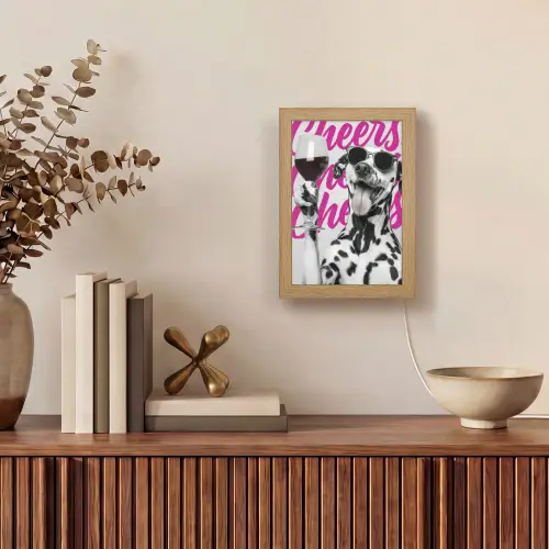 Cheers - Hond - Roze - Wijn Light Box met kabel (Tafellamp) klein -sfeer2