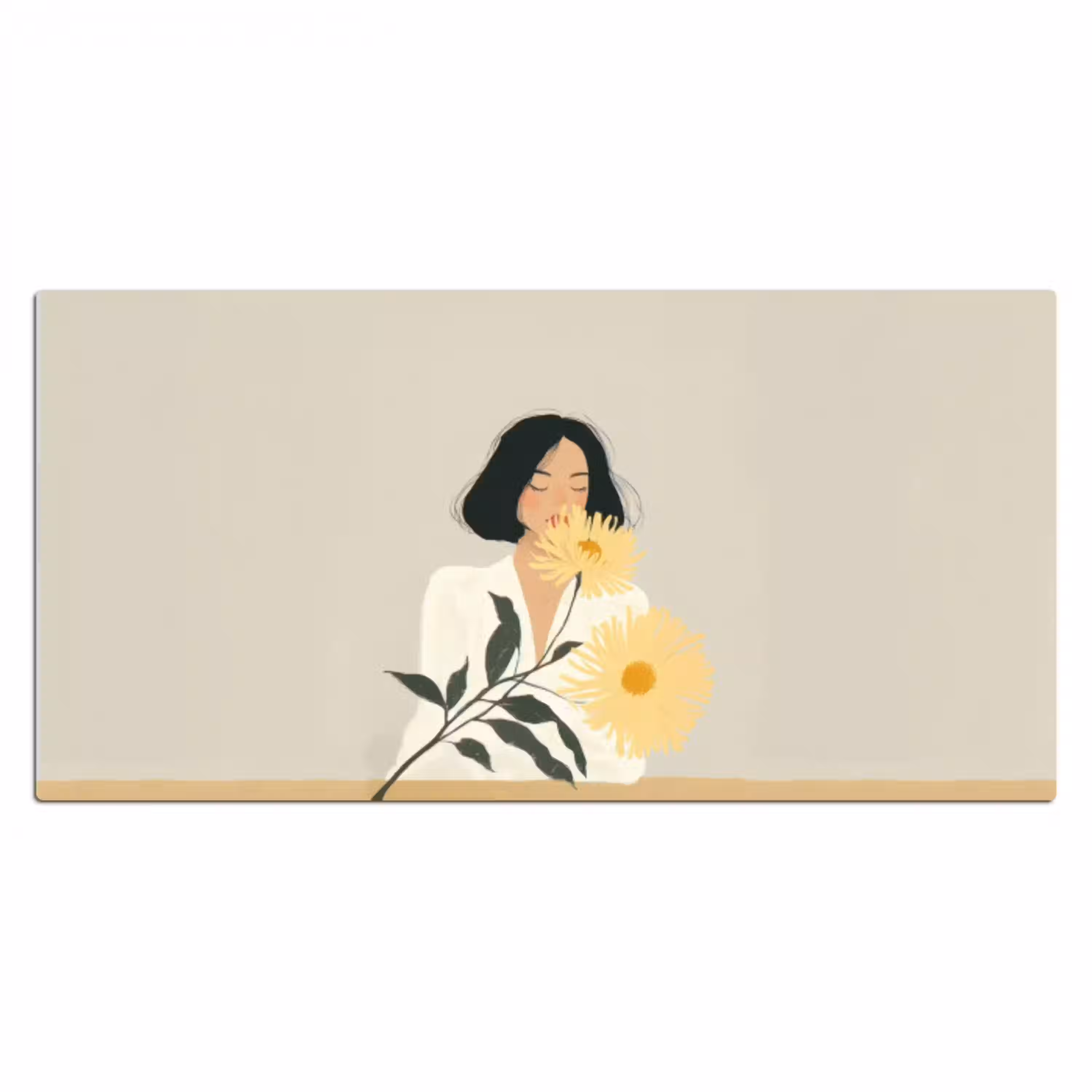 Vrouw - Bloem - Geel - Minimalistisch Muismat XXL klein -3d_leeg