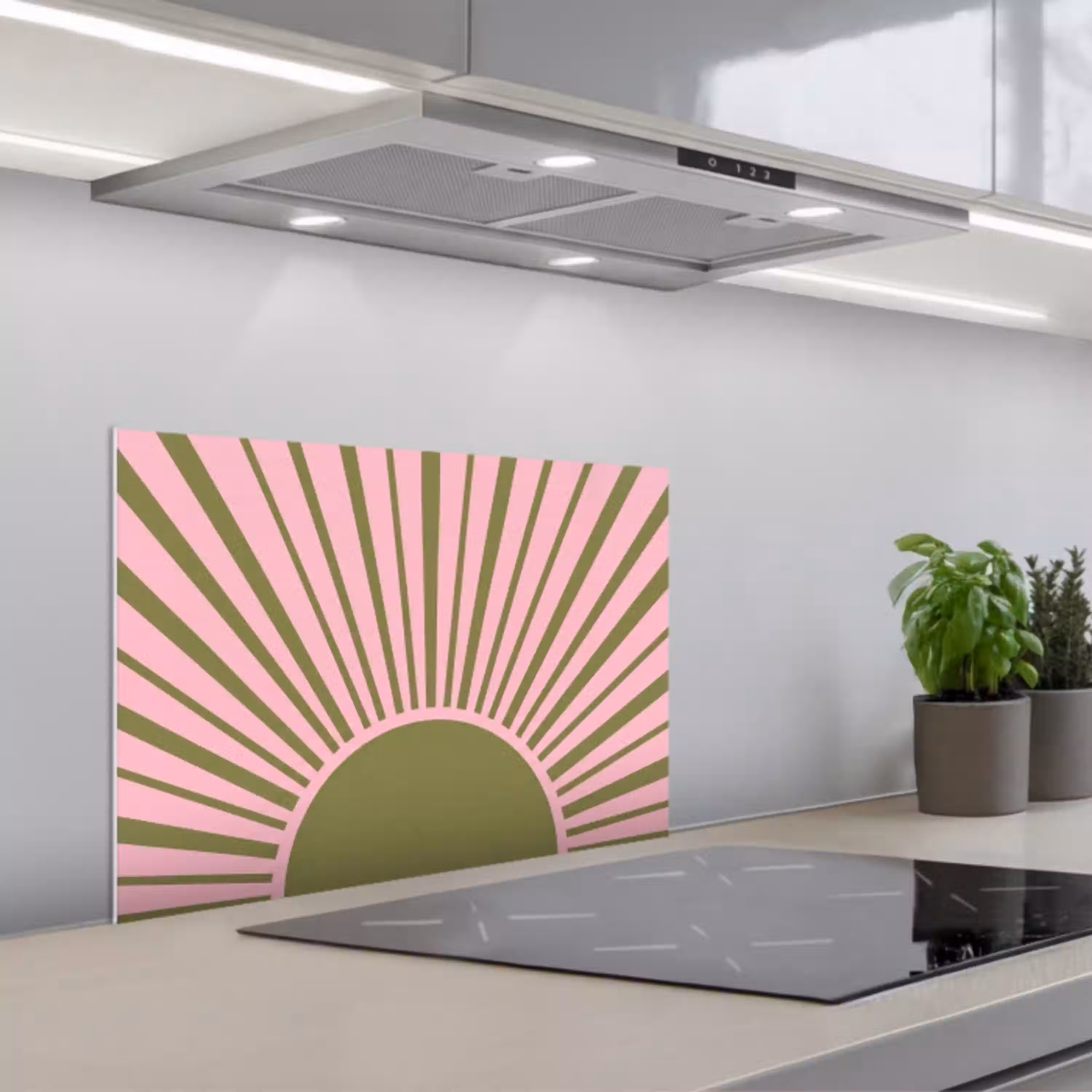 Abstract - Stralen - Grafisch - Roze - Groen keuken achterwand spatscherm klein -3d_schuin