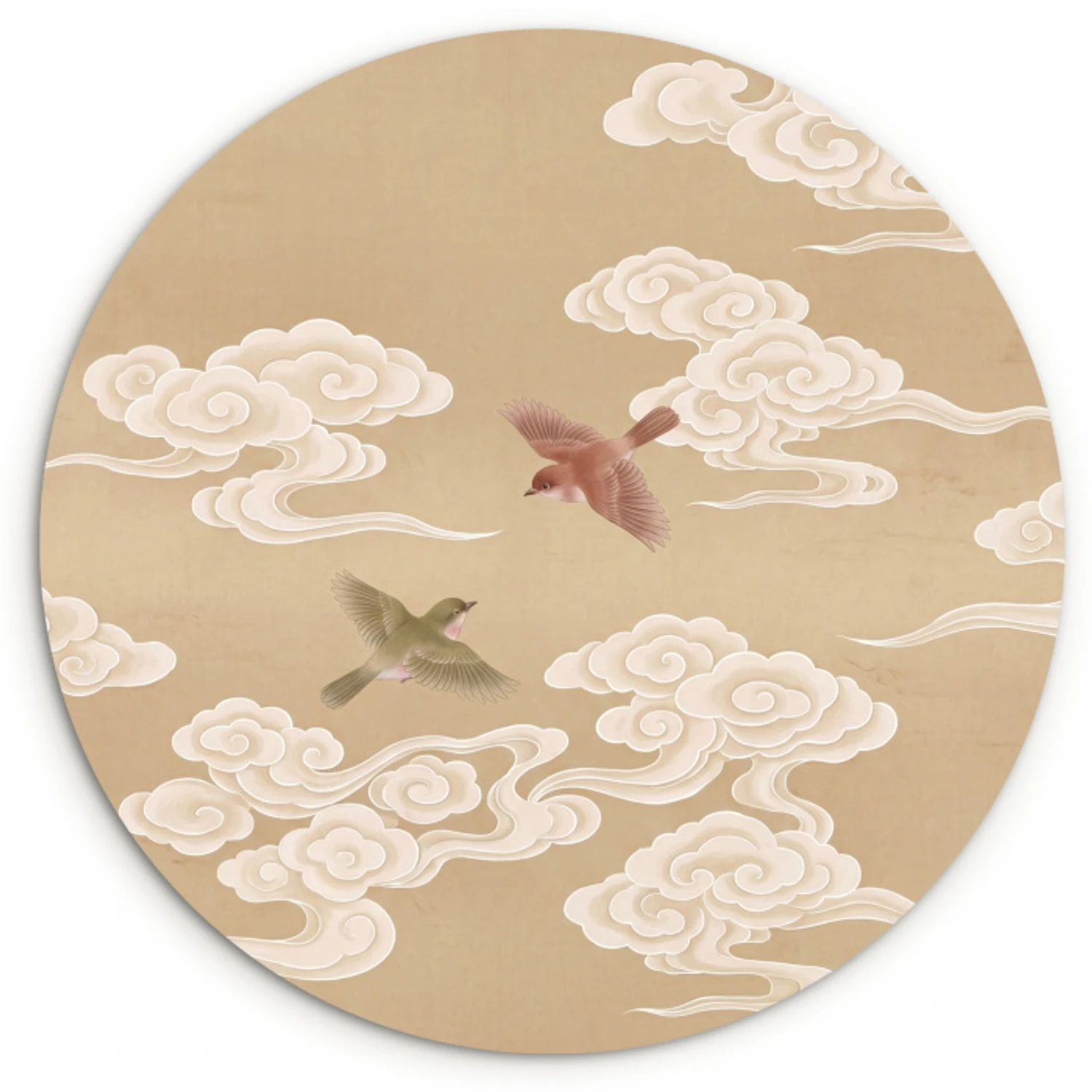 Vogels - Vliegen - Beige Wandcirkel kunststof plaat 5mm dik klein -3d