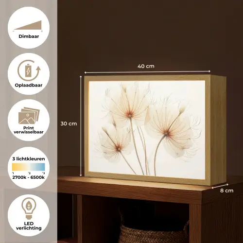 Zonlicht - Paardenbloemen - Natuur - Botanisch Light Box met batterij (Wandlamp) middel -USP_websiteoverzichtNL