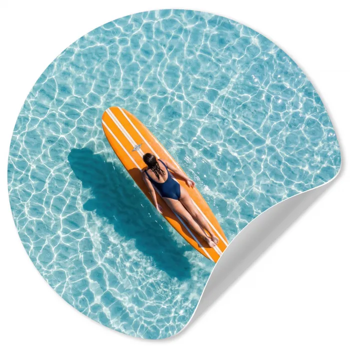 Surfboard - Water - Badpak - Oranje Wandcirkel behangsticker klein -3d