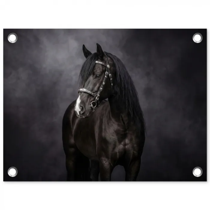 Portret - Paard - Zwart tuinposter los doek klein -3d