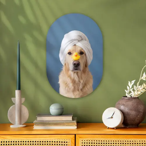 Hond - Badeend - Geel Wandcirkel Ovaal Forex klein -sfeer2