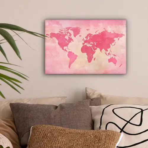 Wereldkaart - Roze - Vaag canvas 2cm klein -sfeer1