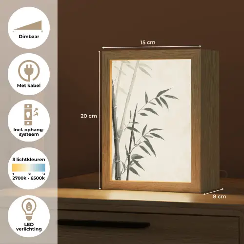 Japandi - Bamboe - Beige Light Box met kabel (Tafellamp) klein -USP_NL