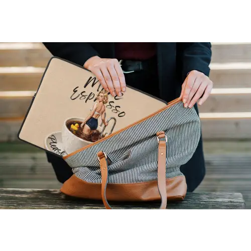 More espresso - Koffie - Eend laptophoes neopreen klein -tas