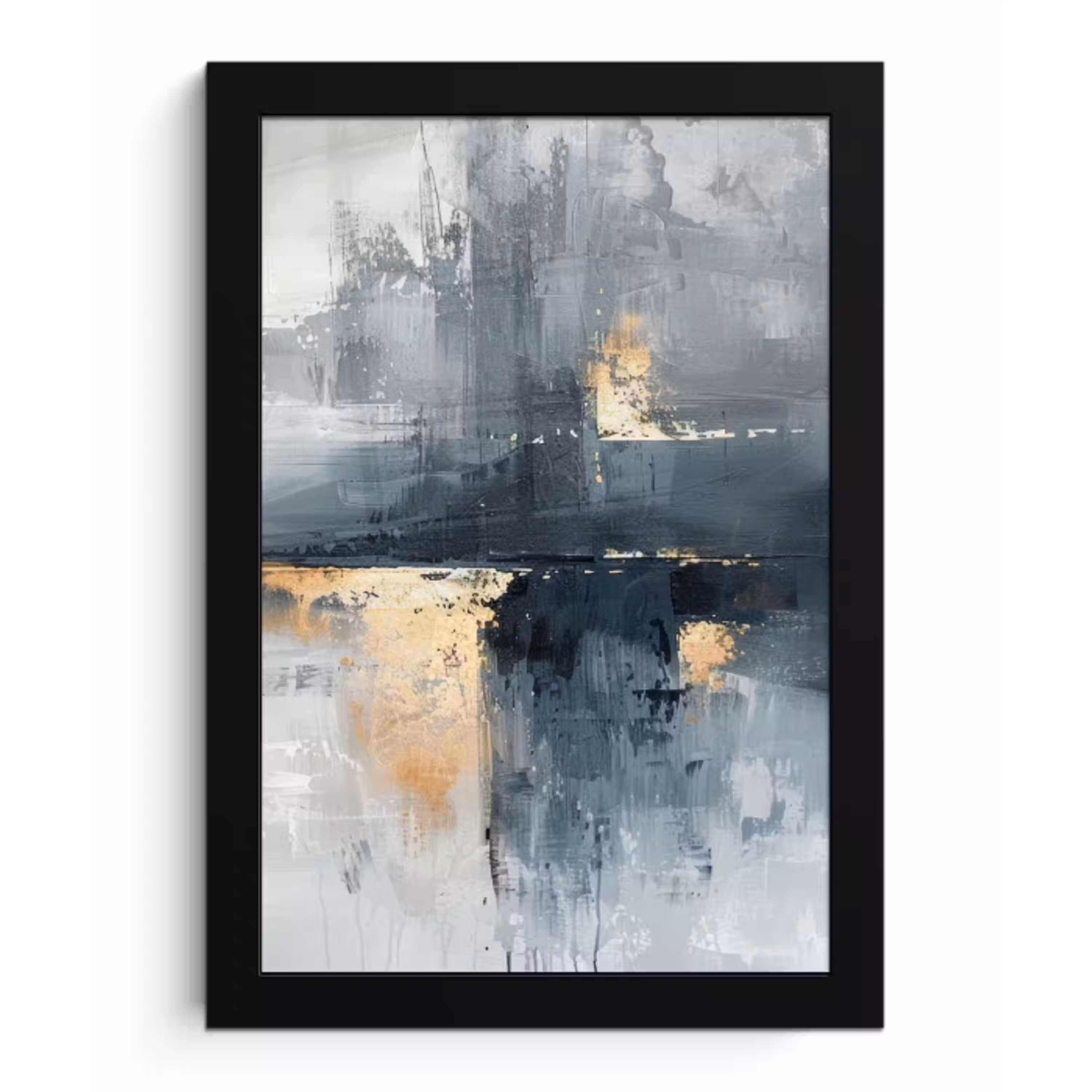 Kunst - Grijs - Goud - Abstract fotolijst zwart zonder passe partout klein -3d