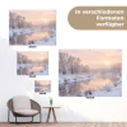 Rivier - Winter - Landschap - Sneeuw - Zonsopgang tuinposter los doek klein -Xsfeer9_DE