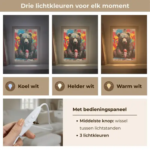 Graffiti - Beer - Dier - Muur - Street art Light Box met kabel (Tafellamp) klein -USP_lichtkleurNL