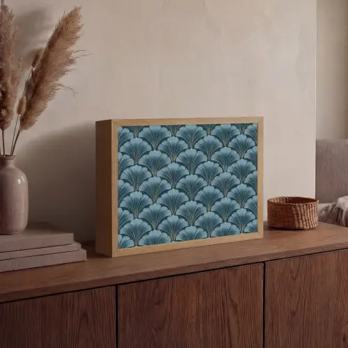 Patroon - Ginkgoblad - Blauw Light Box met batterij (Wandlamp) middel 907 -sfeer2