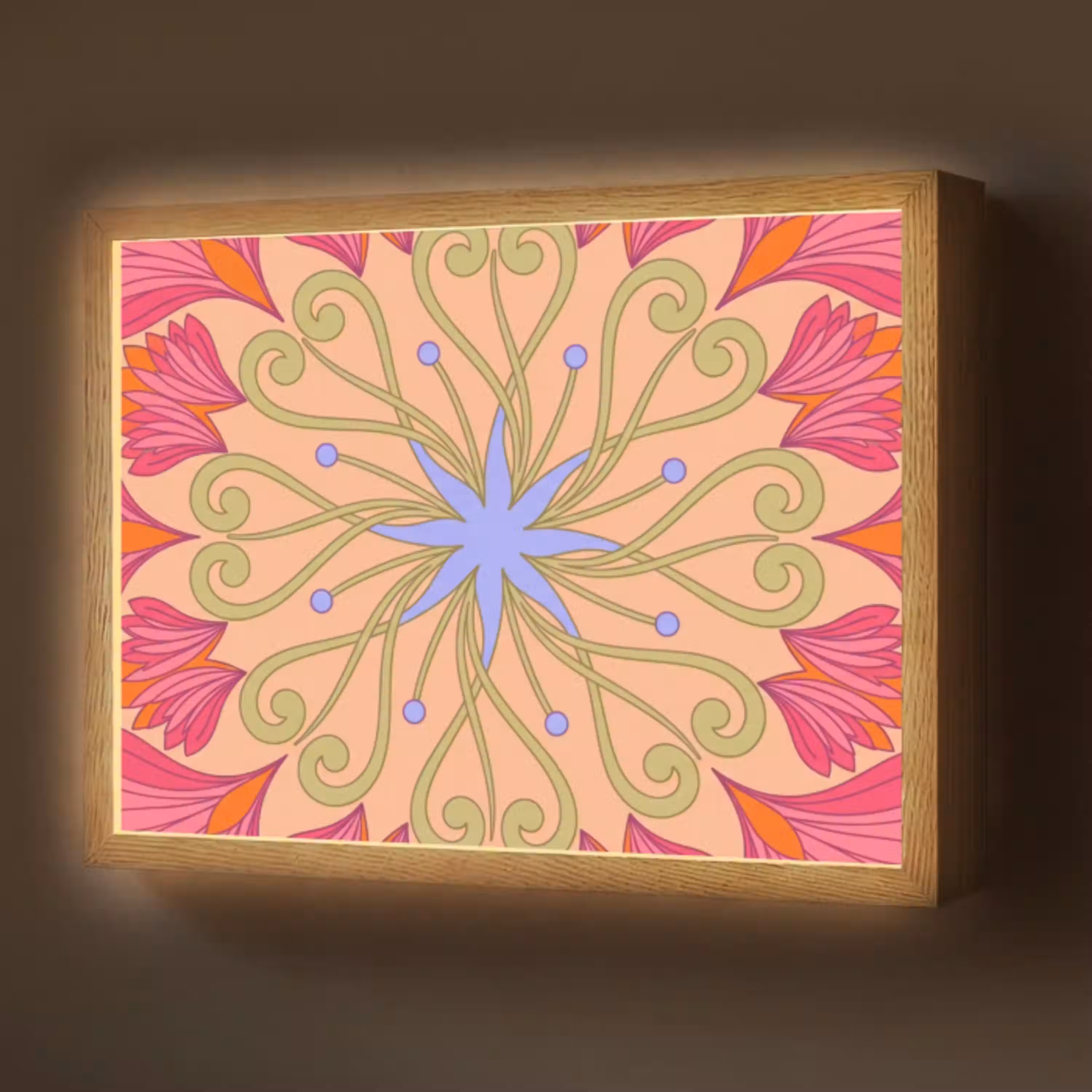Bloemen - Patroon - Abstract - Roze - Decoratief Light Box met batterij (Wandlamp) middel -z3d_website