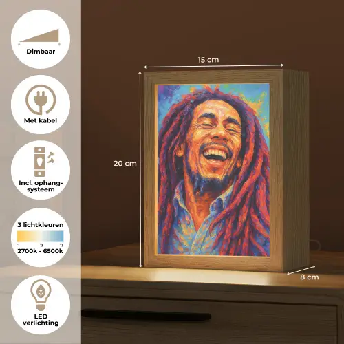Regenboogkleuren - Man - schilderij Light Box met kabel (Tafellamp) klein -USP_NL