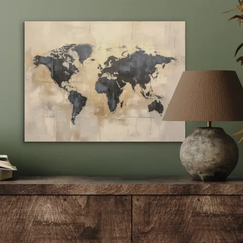 Wereldkaart - Goud - Zwart - Abstract PET vilt klein -sfeer2