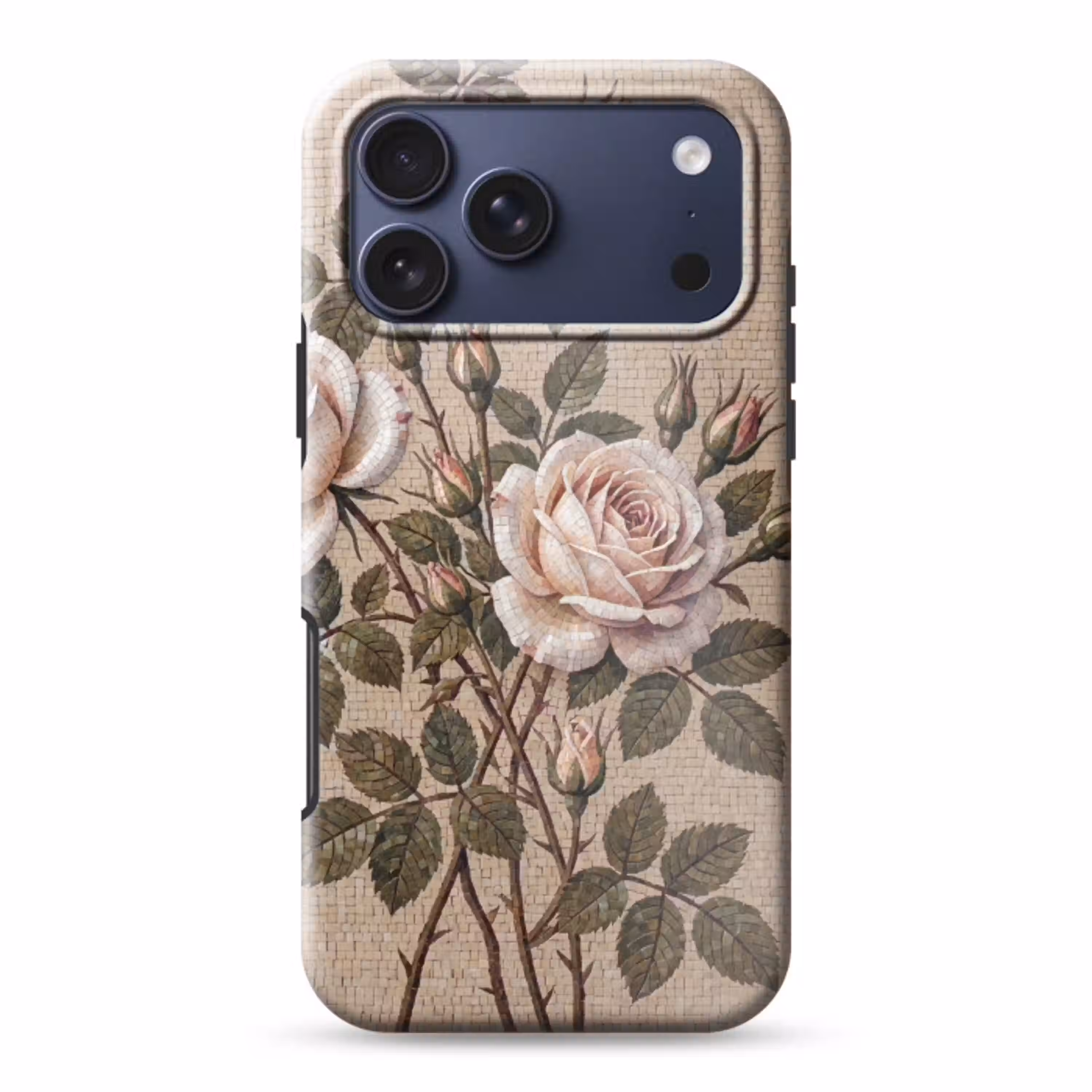 Roos - Mozaïek - Bloemen - Klassiek - Beige Toughcase MagSafe Apple iPhone 17 Pro Max klein -3d