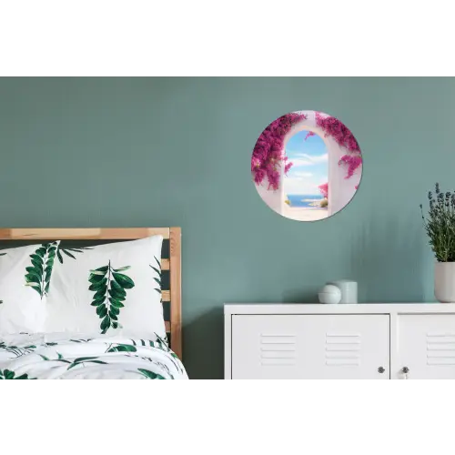 Zee - Roze - Bloemen - Poort Wandcirkel aluminium klein -slaapkamer